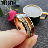 Outstanding Wood Meteorite Inlay 8MM Popular Men Women Tungsten Carbide Comfort Fit Wedding Bands Rings