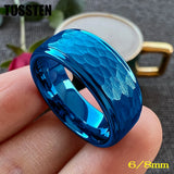 Super Blue White Stepped Edges Hammered Finish 6/8MM Men Women Tungsten Comfort Fit Engagement Rings Trendy Jewelry