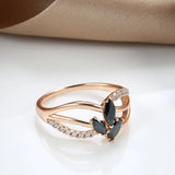 Super Trendy Flower Design Rolled 14K Rose Gold Black and White AAA+ CZ Diamonds Rings , Party Fine Crystal  Jewelry