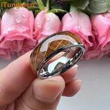 Cool Whiskey Barrel Oak Wood Domed Polished 8mm Tungsten Comfort Fit Engagement Wedding Band for Men Women