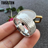 Super Blue White Stepped Edges Hammered Finish 6/8MM Men Women Tungsten Comfort Fit Engagement Rings Trendy Jewelry