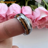 Koa Wood Meteorite Inlay  8mm Fashion Jewelry Tungsten Rings for Men Women Comfort Fit Engagement Wedding Band