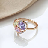 Superb Hollow Translucent Colored AAA Zircon Crystals Rolled Rose Gold of 14-Karat Purity Rings Versatile Jewelry