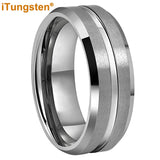 Elegant Grooved Beveled Finish 6mm 8mm Popular Sandblast Tungsten Engagement Wedding Band Ring for Men Women