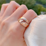 Luxury Ethnic Weaving Patterned Rolled 14K Rose Gold Shiny AAA+ Zircon Diamonds Queen Crown Rings For Women