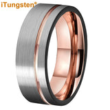 Terrific Offset Groove Brushed Finish 6mm 8mm Mens Womens Tungsten Carbide Ring Comfort Fit Wedding Bands