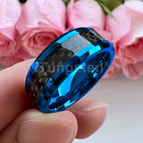 Outstanding Black Carbon Fiber Inlay 8mm Blue Tungsten Men Women Rings Comfort Fit Engagement Wedding Bands