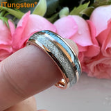 Blue Carbon Fiber And Meteorite Inlay 8mm Men Women Wedding Band Tungsten Carbide Comfort Fit Ring