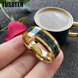 Black Blue Carbon Fiber Inlay Shiny Bevel Edges 6/8MM Men and Women Tungsten Comfort Fit Wedding Band