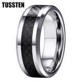 Excellent Shiny Bevel Edges 8MM Black Carbon Fiber Ring Classic Tungsten Comfort Fit Wedding Band For Men Women