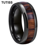 Amazing 8mm Deep Rosewood Wood Inlay Black Tungsten Domed Fashion Engagement Wedding Ring for Men and Women