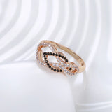 New Crossing Hollow Filled 14K Rose Gold Full Black White AAA Zircon Diamonds Women Fashion Jewelry Party Rings
