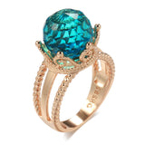 New Unusual Emerald Ball Cut 14K Filled Rose Gold AAA Zircon Crystal Crown Ring for Women Elegant Party Fine Jewelry