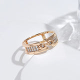 High Quality Unique Chain Shape Rolled 14K Rose Gold With White AAA Zircon Diamonds Ring For Women Fashion Jewelry