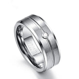 Men's 8mm Matte Finish Polished Beveled Edge AAA Cubic Zirconia Grooved Tungsten Carbide Rings, Wedding Band Rings