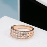 Classic Luxury Filled 14K Rose Gold Full Inlay AAA Zircon Diamonds Hollow Geometric Square Rings Jewelry Rings