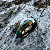 Fashion 8Mm Black Green Opal Koa Wood Inlay Tungsten Comfortable Fit Ring for Men Women - Engagement Wedding Ring