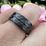 Flat Band Grooved Brushed 8mm Hammered Tungsten Carbide Comfort Fit Ring for Men Women - Fashion Wedding Jewelry