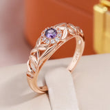 Elegant AAA Purple Zircon Crystals Hollow Texture Design 14K Filled Rose Gold Rings for Women Party Jewelry