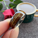 Whisky Barrel Oak Wood Guitar String Inlay 8mm Men, Women Tungsten Carbide Rings - Bridegroom Trendy Wedding Bands