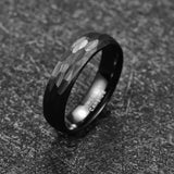 Gorgeous 6mm Multi-Faceted Hammered Brushed Finish Comfort Fit Black Tungsten Wedding Band for Men and Women