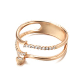 Elegant Double Layer 14K Rolled Rose Gold Shiny AAA+ Zircon Diamonds Ring - Luxury Unique Trendy Fine Jewelry