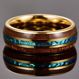Exquisite stunning dome design Hawaiian Koa wood, electroplated gold and inlaid with acacia imitation opal.