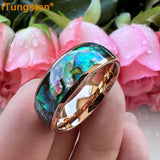 Superb Abalone Shell Inlay Domed Shape Polished Shiny Tungsten Carbide Ring Men, Women Comfort Fit Wedding Bands