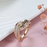 Dazzling Filled 14K Rose Gold Double White Black AAA+ CZ Diamonds Crossing Design Women Rings Luxury Gothic Jewelry