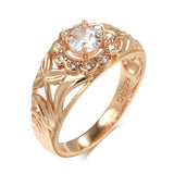 Elegant Hollow Unusual Flower Design 14K Rolled Rose Gold AAA Zircon Crystals Rings for Women Fashion Party Jewelry