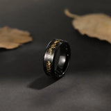 Sandstone and Gold Foil Inlay Beveled Edge Black Tungsten Carbide Ring Mens Wedding Bands 8mm Comfort Fit Rings