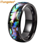 Superb Abalone Shell Inlay Domed Shape Polished Shiny Tungsten Carbide Ring Men, Women Comfort Fit Wedding Bands