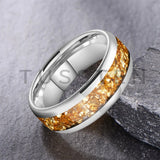 Outstanding Inlaid Gold colored crystal stone 4/6/8MM Men's and Women's Comfortable Fit Wedding Tungsten Ring