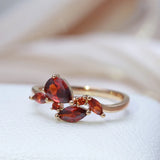 Luxury Orange Red AAA Zircon Crystals 14K Filled Rose Gold Rings For Women Bride Jewelry Party Gift