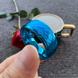 Super Blue White Stepped Edges Hammered Finish 6/8MM Men Women Tungsten Comfort Fit Engagement Rings Trendy Jewelry
