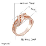 New Fashion Unique Geometry Rolled 14K Rose Gold Ethnic Bride Rings AAA Zircon Diamonds Daily Fine Jewelry for Women