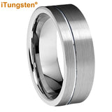 Offset Groove Brush Finish Excellent Quality 8mm Black Tungsten Comfort Fit Wedding Band for Men and Women