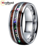 Fashion 8MM With Multicolor Opal and Koa Wood Inlay Men Women Domed Polished Tungsten Comfort Fit  Wedding Band