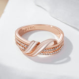 New Fashion Unique Geometry Rolled 14K Rose Gold Ethnic Bride Rings AAA Zircon Diamonds Daily Fine Jewelry for Women