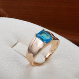 Elegant Daily Wide Face Smooth Metal Square Blue Rolled 14K Rose Gold AAA Zircon Crystal  Jewelry Rings For Women