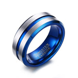 Super Trendy Blue/Gold Line With Silver Brushed 8MM Men Tungsten Carbide Rings Europe Style Wedding Bands Jewelry