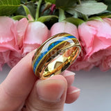 Gorgeous Whisky Wood Guitar String Inlay 8mm Tungsten Blue Opal Fashion Engagement Wedding Band for Men Women