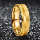 Customized Inlay, 1.5mm Offset Groove Pipe Cut Matte 6MM Gold/Silver Tone Tungsten Blank Core Comfort Fit Rings
