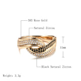 Dazzling Filled 14K Rose Gold Double White Black AAA+ CZ Diamonds Crossing Design Women Rings Luxury Gothic Jewelry