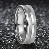 Customized Inlay, 1.5mm Offset Groove Pipe Cut Matte 6MM Gold/Silver Tone Tungsten Blank Core Comfort Fit Rings