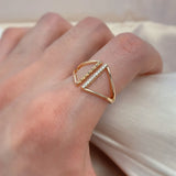 Best Design Geometric Filled 14K Rose Gold AAA Zircon Diamonds Pave Setting Open Rings - Modern Trendy Jewelry