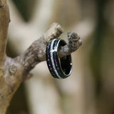 Multi-Colored Opal and Meteorite Inlay Domed High Polish 8mm Tungsten Comfort Fit Wedding Band Ring for Men Women