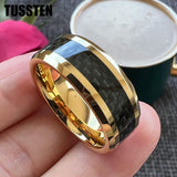 Excellent Shiny Bevel Edges 8MM Black Carbon Fiber Ring Classic Tungsten Comfort Fit Wedding Band For Men Women