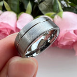 Offset Groove Brush Finish Excellent Quality 8mm Black Tungsten Comfort Fit Wedding Band for Men and Women
