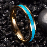 4MM Men Women Tungsten Gold Color Inlay Blue Natural Stone Tungsten Carbide Steel Rings, Anniversary Wedding Ring